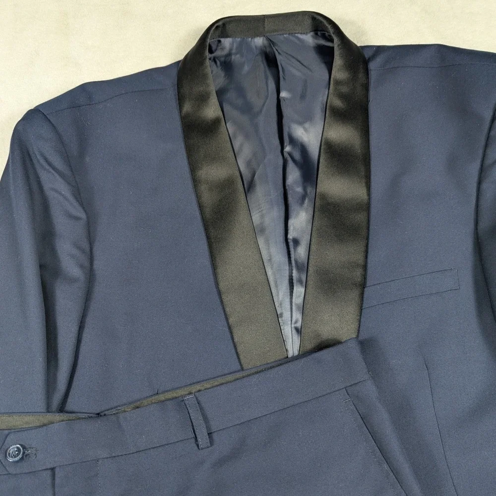 Alain Dupetit Mens Navy Blue Shawl Lapel Tuxedo 2-Piece Suit 50S 44W